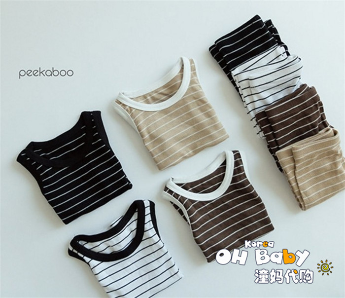 韩国进口儿童条纹弹力背心长裤