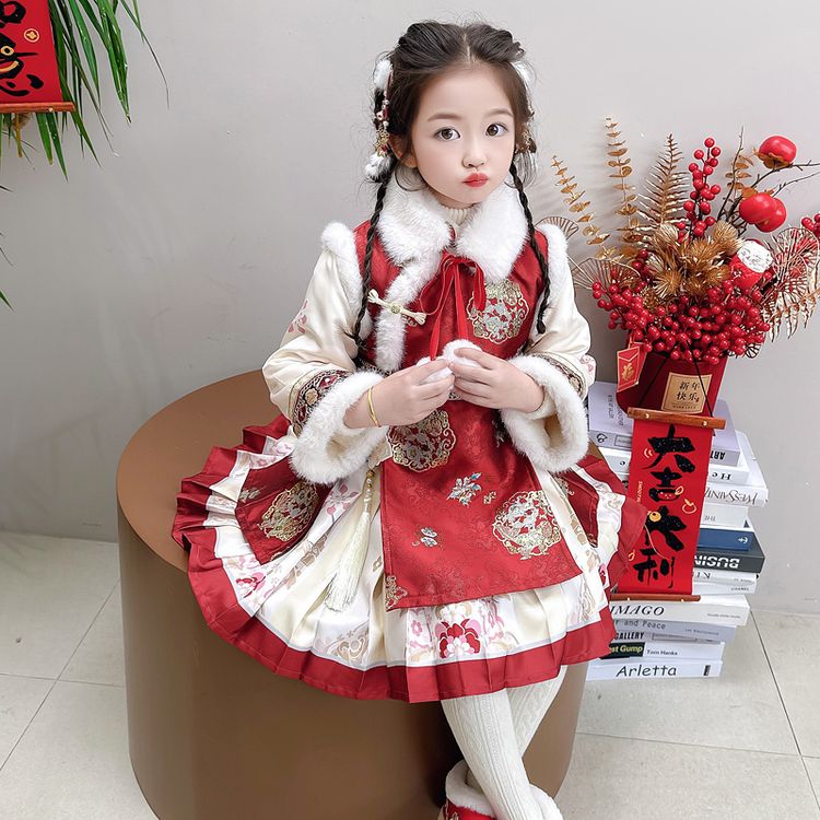 女童汉服连衣裙2025冬装宝宝周岁礼服儿童中国风童装唐装拜年服8