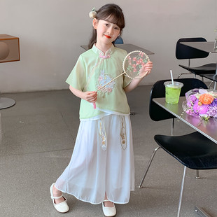 女孩新中式 短袖 新款 古装 服 儿童中大童中国风唐装 女童古风汉服夏装
