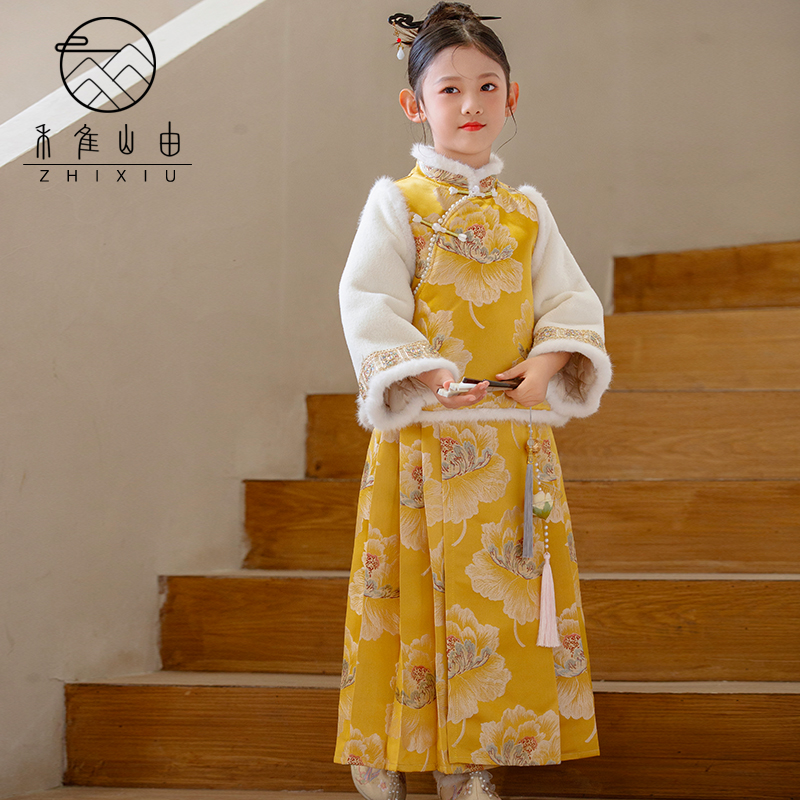 女童马面裙汉服拜年服国风唐装冬