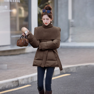 2025冬新品 设计感针织披肩围脖系腰带宽松两件套羽绒服外套GM2588