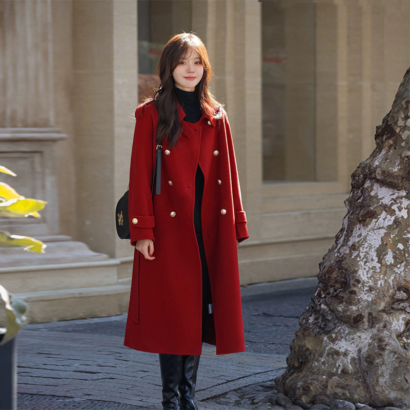 法式复古英伦气质红色毛呢大衣结婚设计感过膝长款双排扣呢子外套,女装/女士精品,大码呢大衣,淘宝优惠券,粉丝福利购,淘宝优惠卷