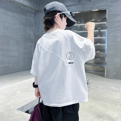 男童白色纯棉短袖t恤2026新款夏季儿童半袖痞帅风男孩夏装上衣潮T