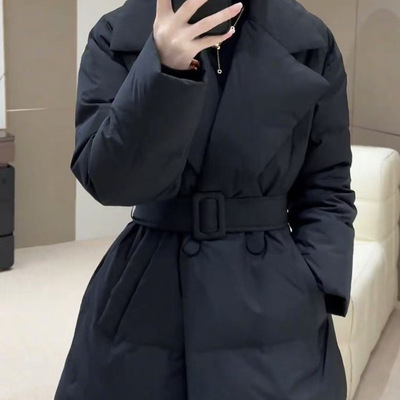 高品质棉服外套女冬气质优雅收腰显瘦小个子中长款西装领棉衣