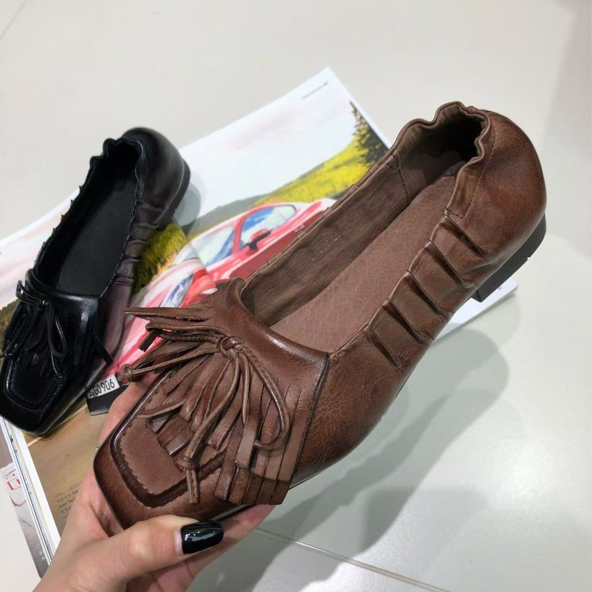 2026春季方头流苏豆豆鞋女水洗擦色乐福鞋单鞋复古水洗擦色,女鞋,时尚休闲鞋,淘宝优惠券,粉丝福利购,淘宝优惠卷