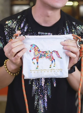 蝴蝶刺绣图案单肩包斜跨女包-黑色A6703