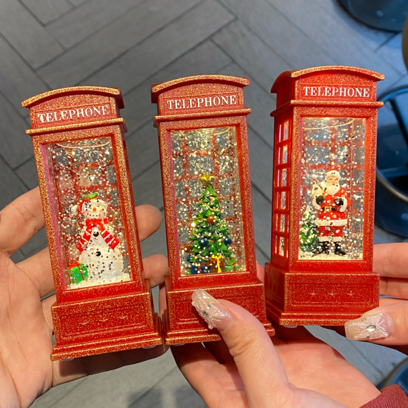 圣诞节发光飘雪老人小风灯桌面摆件圣诞树布置小夜灯装饰生日礼物