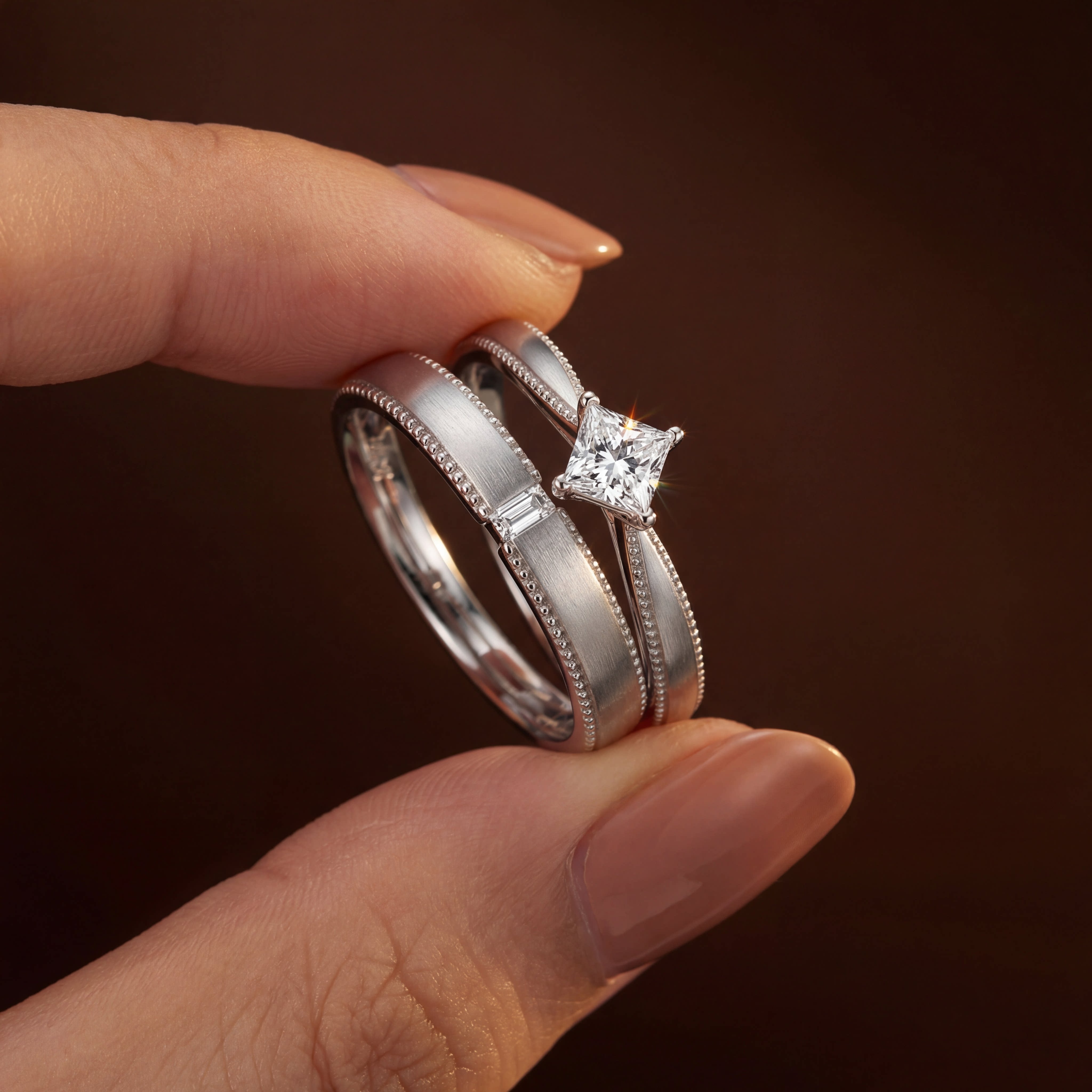 GT原创925银人造工培育钻石戒指情侣订婚求婚时尚简约公主方对戒