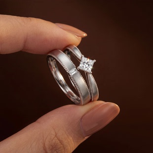 GT原创925银人造工培育钻石戒指情侣订婚求婚时尚简约公主方对戒