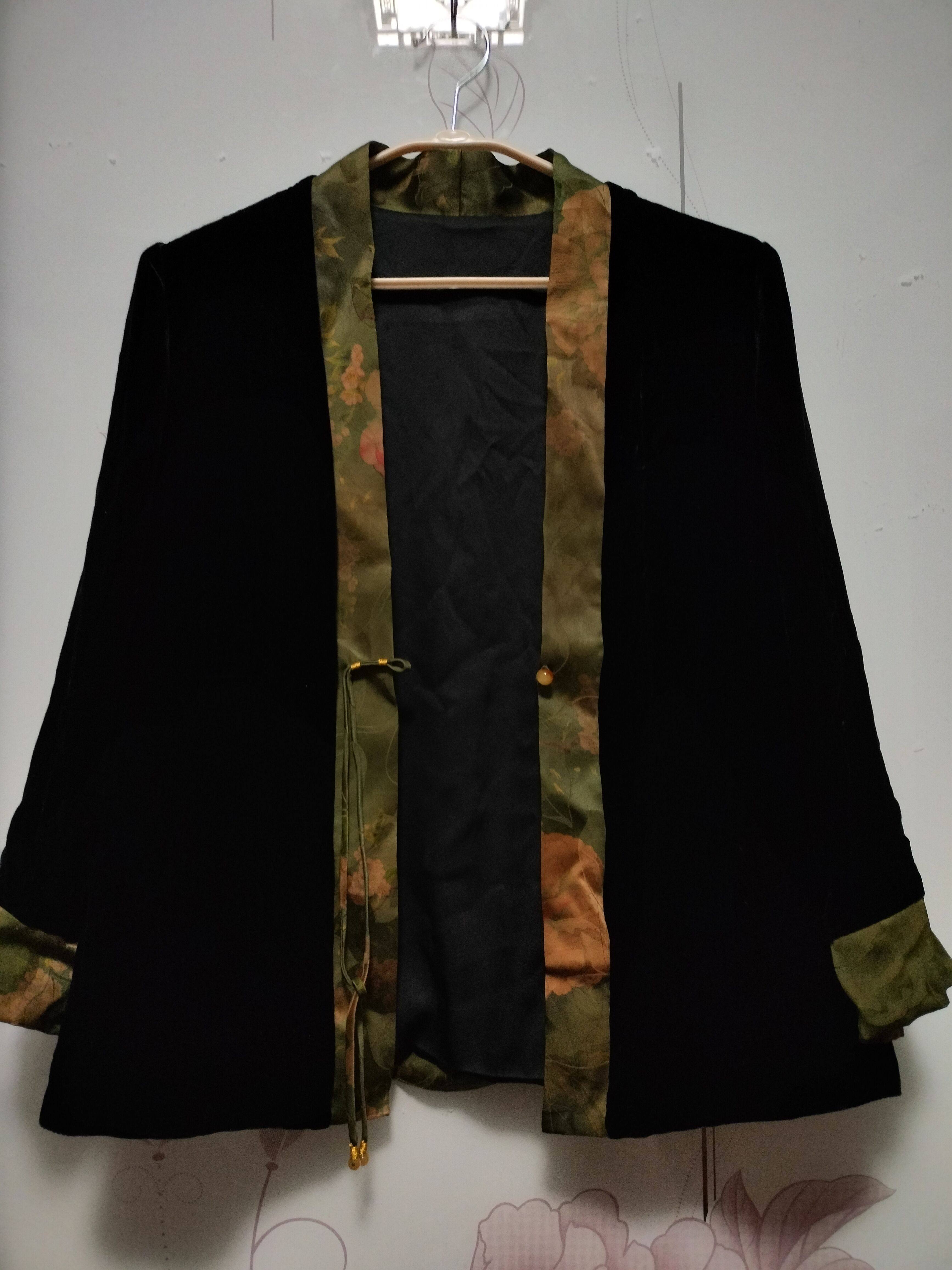 国风真丝丝绒开衫外套有内衬