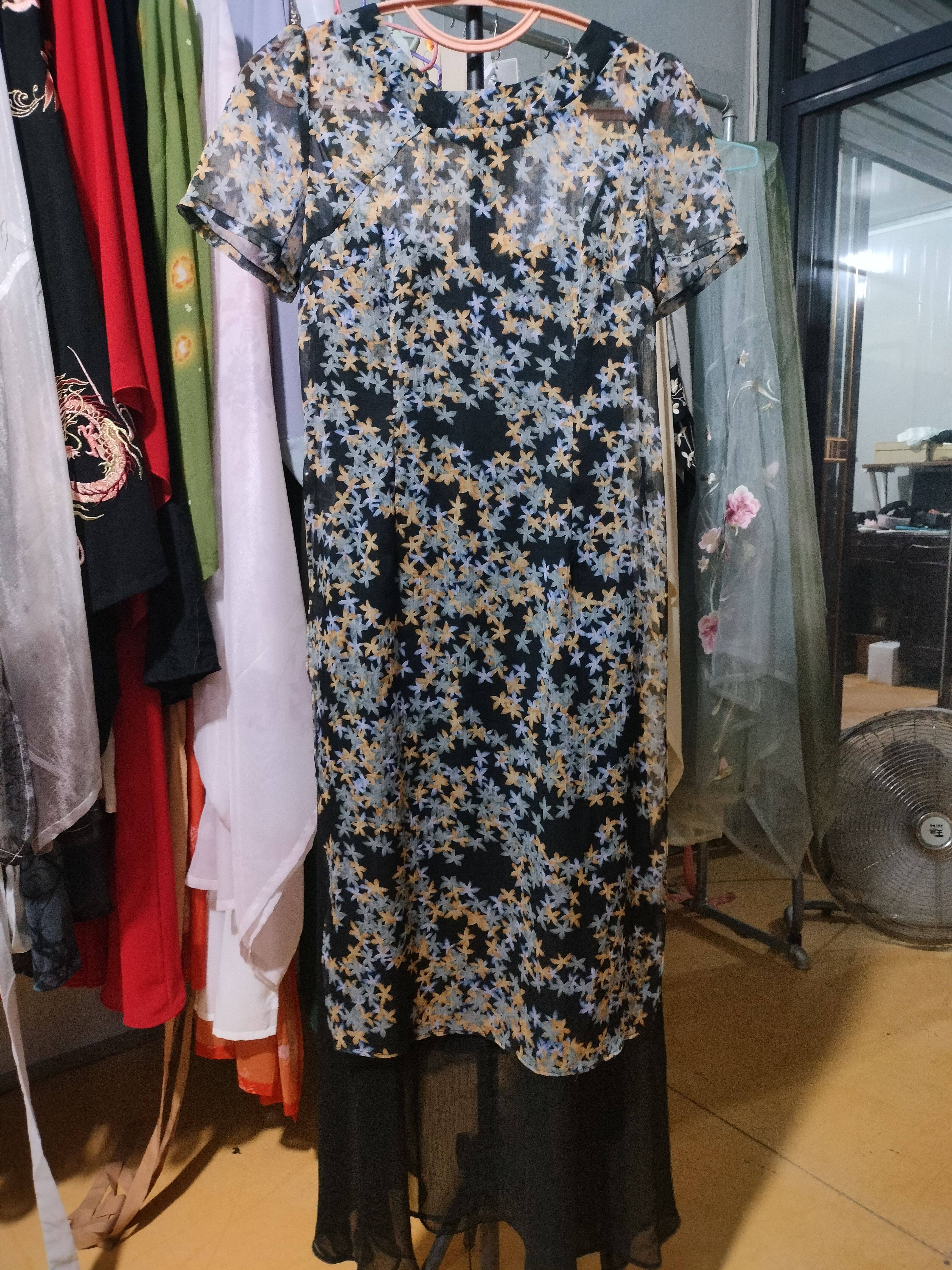 汉派两件套碎花连衣裙雪纺奥代改良旗袍
