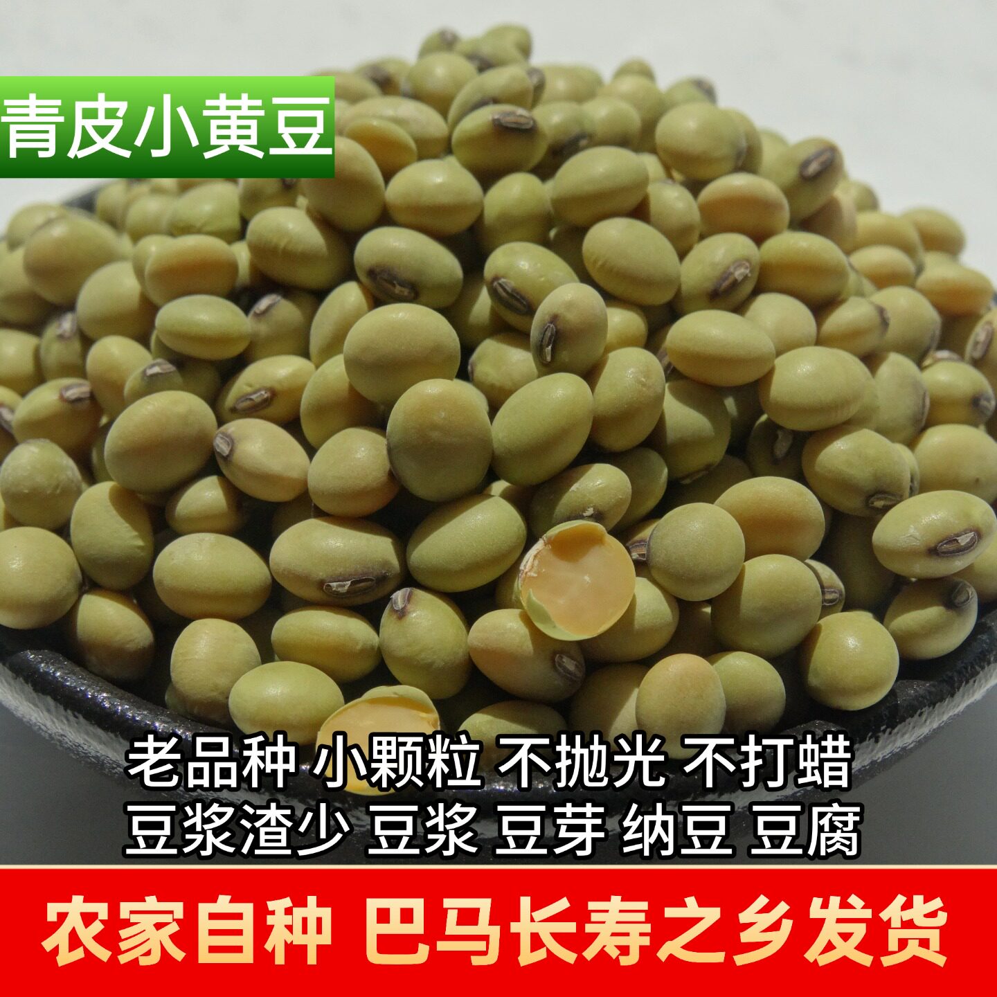 巴马特产青皮大豆椭圆形老品种绿皮黄豆青豆五谷杂粮豆浆渣少浆浓