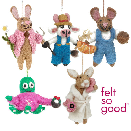 英国feltsogood尼泊尔手工毛毡兔子奶牛章鱼玩偶玩具挂件包挂