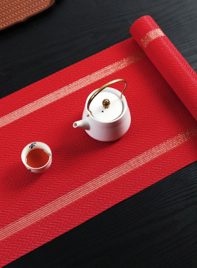 大红色桌旗新中式喜庆结婚长餐桌布高级感茶桌茶台布轻奢节日茶席
