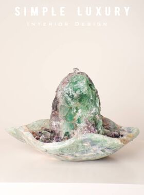 乌拉圭天然萤石桌面喷泉摆件