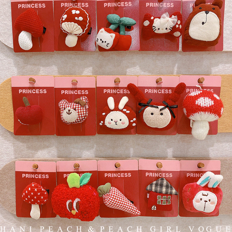 可爱布艺充棉发夹红色系节日喜庆侧边刘海碎发夹少女,饰品/流行首饰/时尚饰品新,民族风发饰,淘宝优惠券,粉丝福利购,淘宝优惠卷