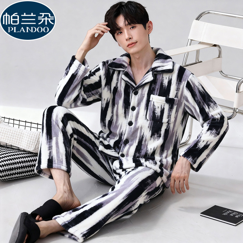 冬天保暖睡衣男款秋冬季法兰绒加厚珊瑚绒长袖2025新款家居服套装