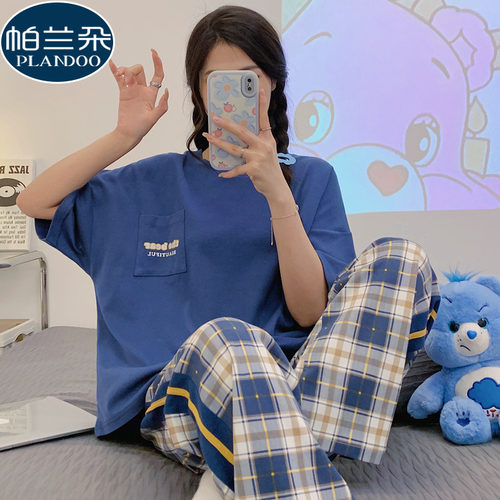 100%纯棉夏季睡衣女套装