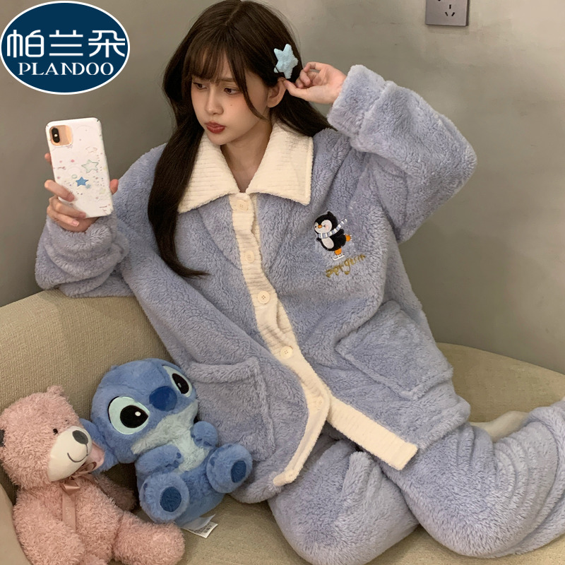 长毛绒睡衣女款秋冬季珊瑚绒2025新款今年流行爆款开衫套装家居服