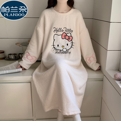 半边绒睡裙女款秋冬季珊瑚绒2025新款睡衣连衣裙可爱家居服可外穿