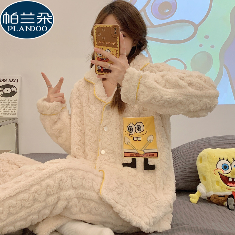 法兰绒睡衣女款秋冬季珊瑚绒2025新款今年流行爆款开衫套装家居服