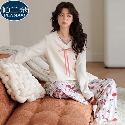 纯棉睡衣秋女款2025新款春秋季可爱甜美公主风长袖V领套头家居服