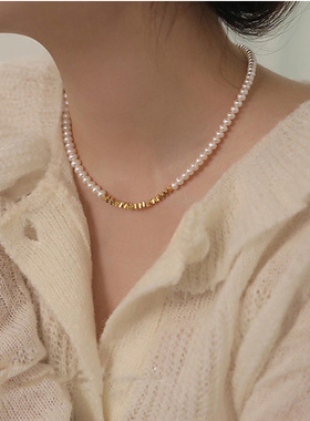 钛钢水晶珍珠女锁骨链