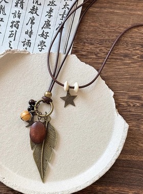 叠戴复古民族风禅意新款树叶项链