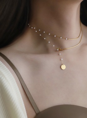 仿珍珠锁骨链女多种戴法毛衣链