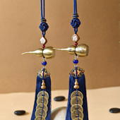 蓝色穗子五帝铜钱门对门葫芦挂件招财平安室内挂新居喜庆仪式 布局