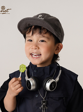 肉圆儿童帽子女童夏季男童刺绣遮阳防晒百搭亲子款灰色鸭舌棒球帽