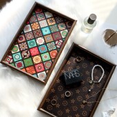 ins拍照道具木质皮革长方形复古托盘饰品项链收纳装 饰摄影展示盘