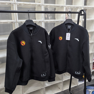 安踏男子CUBAL大学生联赛篮球针织上衣春秋款黑色棒球服152441757