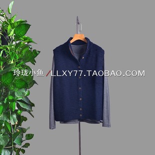 小众复古设计师100%羊毛特种纱立体蓬松简洁无袖 半高领拼皮女马甲