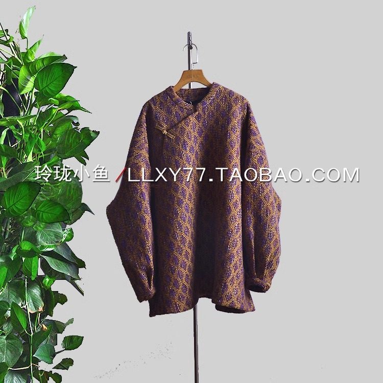 年服！时髦腔调小众复古设计新中式斜襟手工盘扣廓形羊毛上衣外套,女装/女士精品,毛呢外套,淘宝优惠券,粉丝福利购,淘宝优惠卷