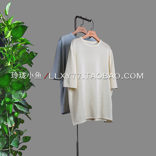 简洁干净2026年春夏进口和纸纱卷边设计短袖 上衣女圆领套头针织衫