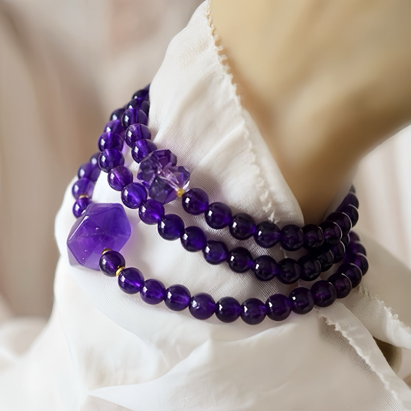天然乌拉圭紫水晶多圈三圈手链女款灵性晶石手串项链多用礼物百搭