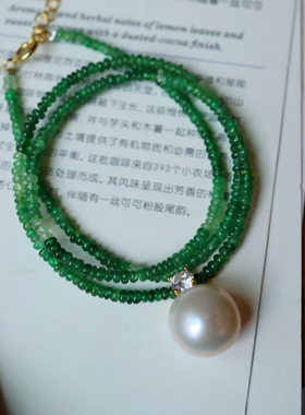 天然沙弗莱水晶项链大颗珍珠女款时尚复古锁骨链送生日礼物首饰