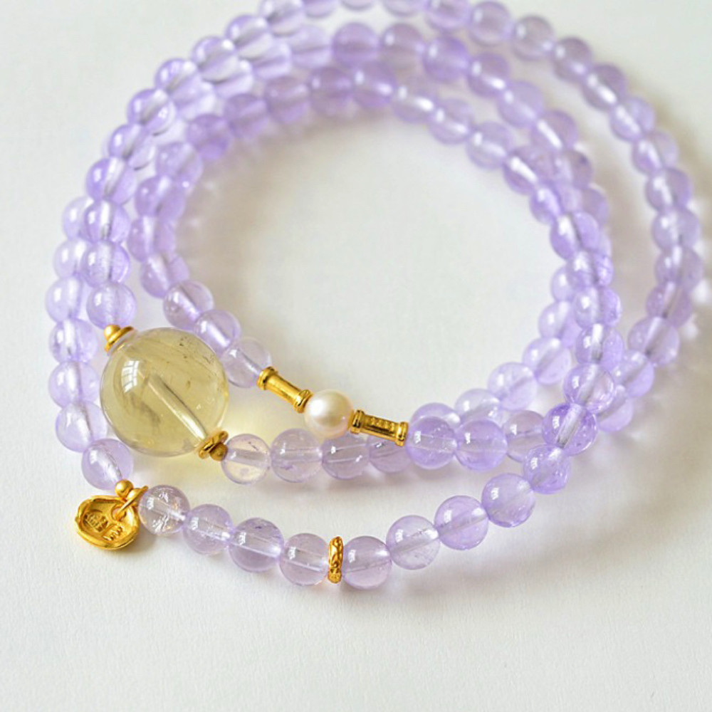 原创设计天然薰衣草紫水晶多圈手串黄水晶项链两用百搭时尚手链