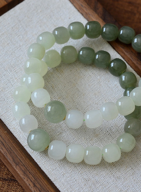 18k金天然和田玉晴水渐变单圈手链女款时尚复古手串轻奢好运宝石