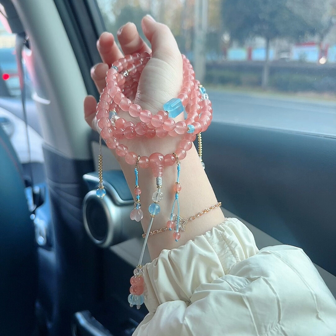 樱桃冰粉天然南红玛瑙女款多圈108念珠手串海蓝宝项链毛衣链礼物,饰品/流行首饰/时尚饰品新,手饰/手串,淘宝优惠券,粉丝福利购,淘宝优惠卷