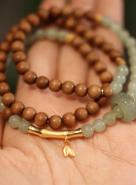 和田玉晴水手链老山檀手串新中式