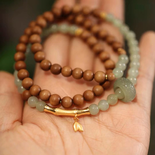 寒露 天然和田玉老山檀木项链多圈手串纯银竹节手链承欢记何赛飞