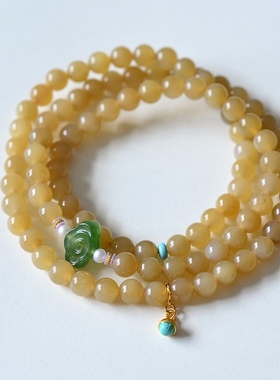 天然新疆和田玉且末糖料多圈手串女款原创设计手链生日礼物送证书