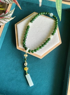 羯印原创天然和田碧玉36子手持手串把玩和田玉吊坠手链挂饰玉石