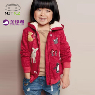 英国next春秋卡通棉女幼童红色连帽卫衣外套