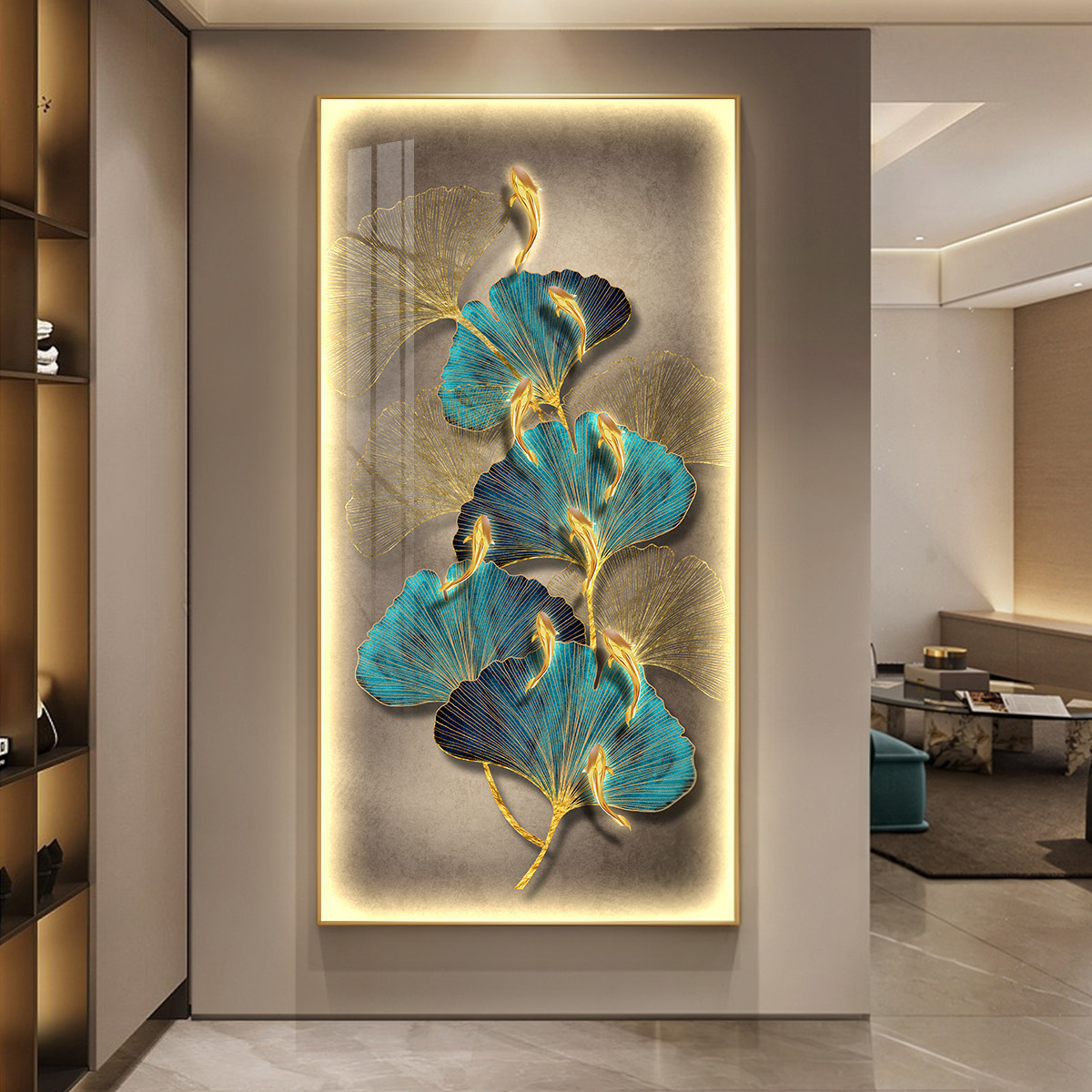 led带灯轻奢入户玄关装饰画图片