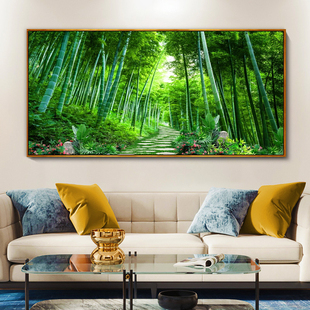 客厅沙发背景树林墙画厅卧室床头装饰画绿色森林壁画树木风景挂画