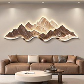 轻奢高级感客厅装 饰画背有靠山大气山水画沙发背景墙挂画带灯壁画