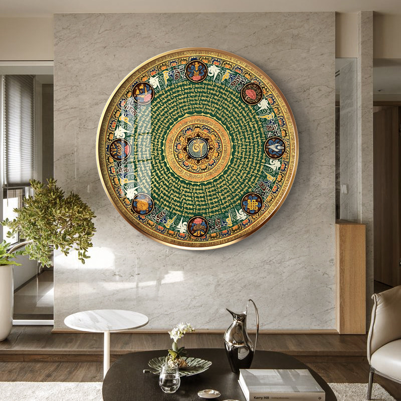 东南亚圆形装饰画藏式金刚经唐卡民宿墙壁画入户玄关走廊佛堂挂画